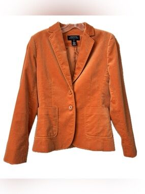 Jones New York Signature Velvet Blazer Petite 4P Orange Cotton Stretch Jacket